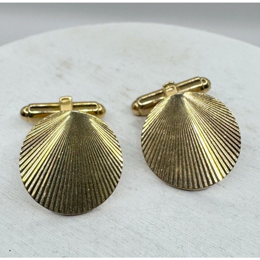 Hayward Vtg MCM Cufflinks Round Gold Tone Starburst Textured Menswear Wedding